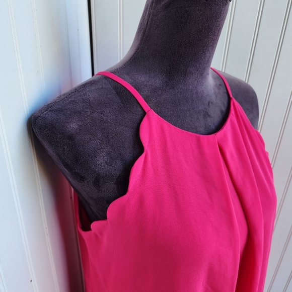 I.N. San Francisco Sleeveless Halter Neck Scalloped Chiffon Shift Dress Pink L - Picture 5 of 13